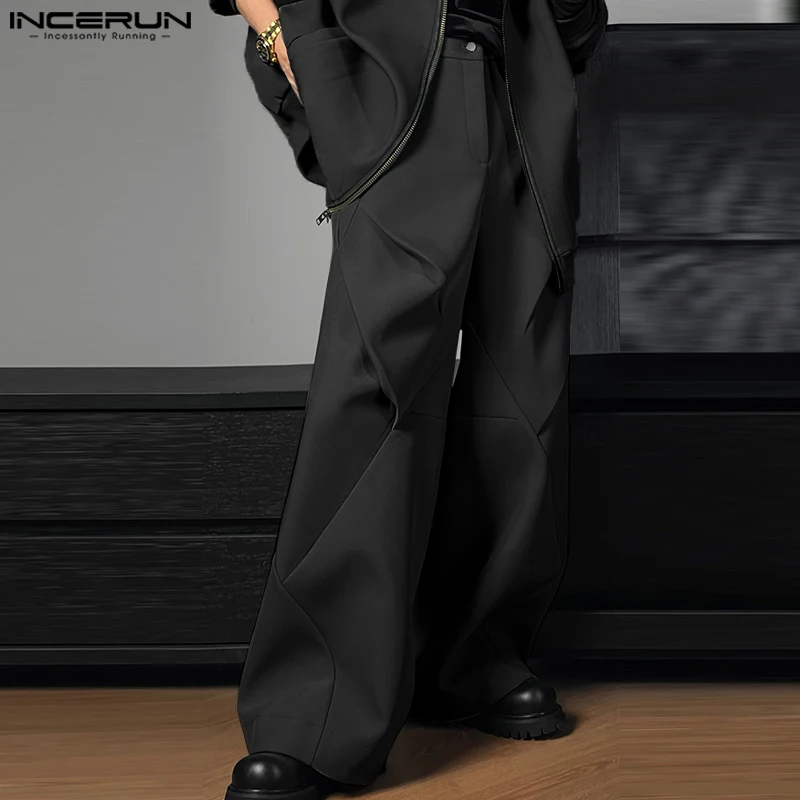 INCERUN 남성용 와이드 레그 팬츠, 단색 단추 포켓, 루즈 캐주얼 바지, 남성 플리츠 스트리트웨어, 2024 패션 판탈롱 S-5XL Best5 INCERUN 남성용 와이드 레그 팬츠, 단색 단추 포켓, 루즈 캐주얼 바지, 남성 플리츠 스트리트웨어, 2024 패션 판탈롱 S-5XL Best5
