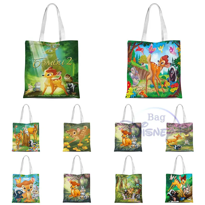 

Disney Women Shoulder Bags Shopping Tote Canvas School Beach Female Handbag Cute Cartoon Deer Bambi Trendy Child Luxury Bag