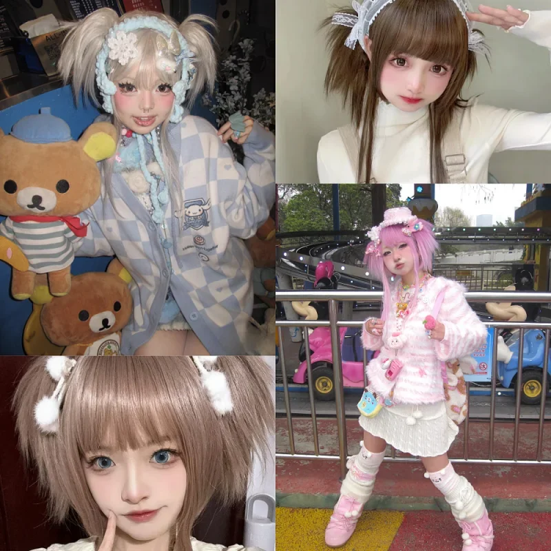 Wigs for Women straight Cute Lolita Braided Wigs Cosplay Wig with Bands