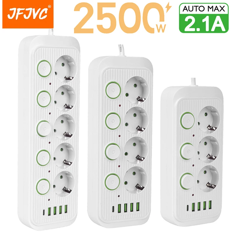 Plugue Múltiplos Tomadas ac Power Strip Cabo de Extensão com Portas Usb Protetor contra Surtos Filtro de Rede Interruptor Individual eu