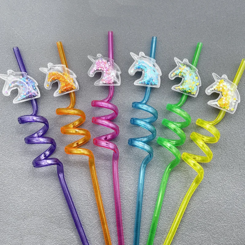 12pcs Unicorn Spiral Straws Creative PVC Decorative Drinking