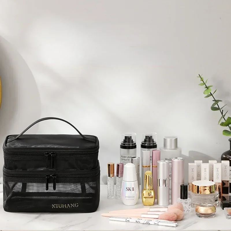 Women's Transparent Mesh Makeup and Toiletry Travel Organizer Bag