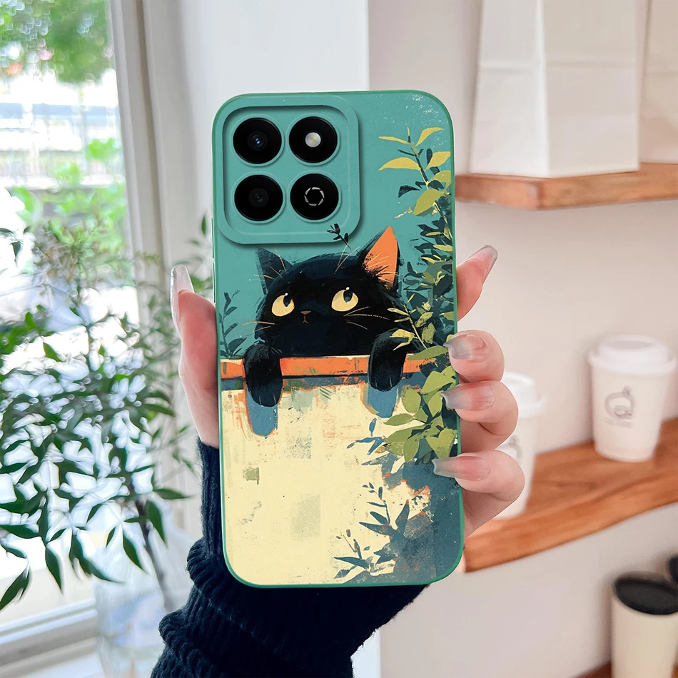 Cute Cat Liquid Silicone Phone Case with Camera Protection and Anti-Drop Bumper