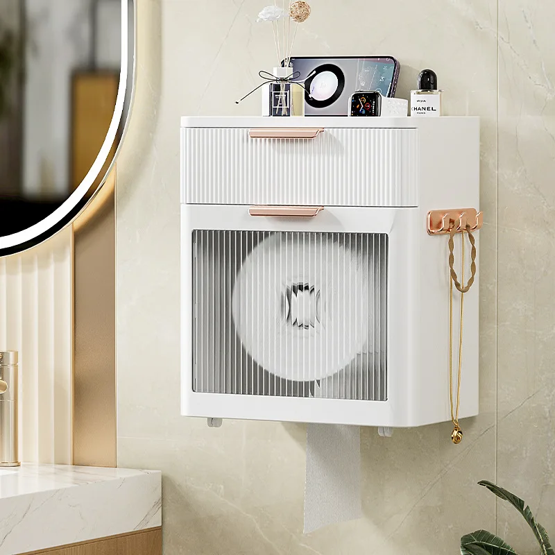 

Toilet Tissue box Face wash Towel storage box Perforation-free waterproof toilet roll paper box Wall toilet paper shelving
