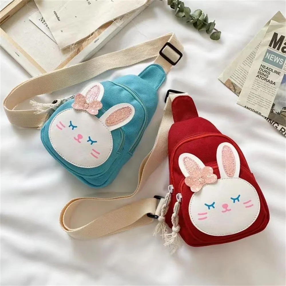 Cute Little Rabbit Children's Crossbody Bag Cartoon Canvas Chest Bag For Boys Girls Gift Fashion Kids Wallet Purse Shoulder Bags