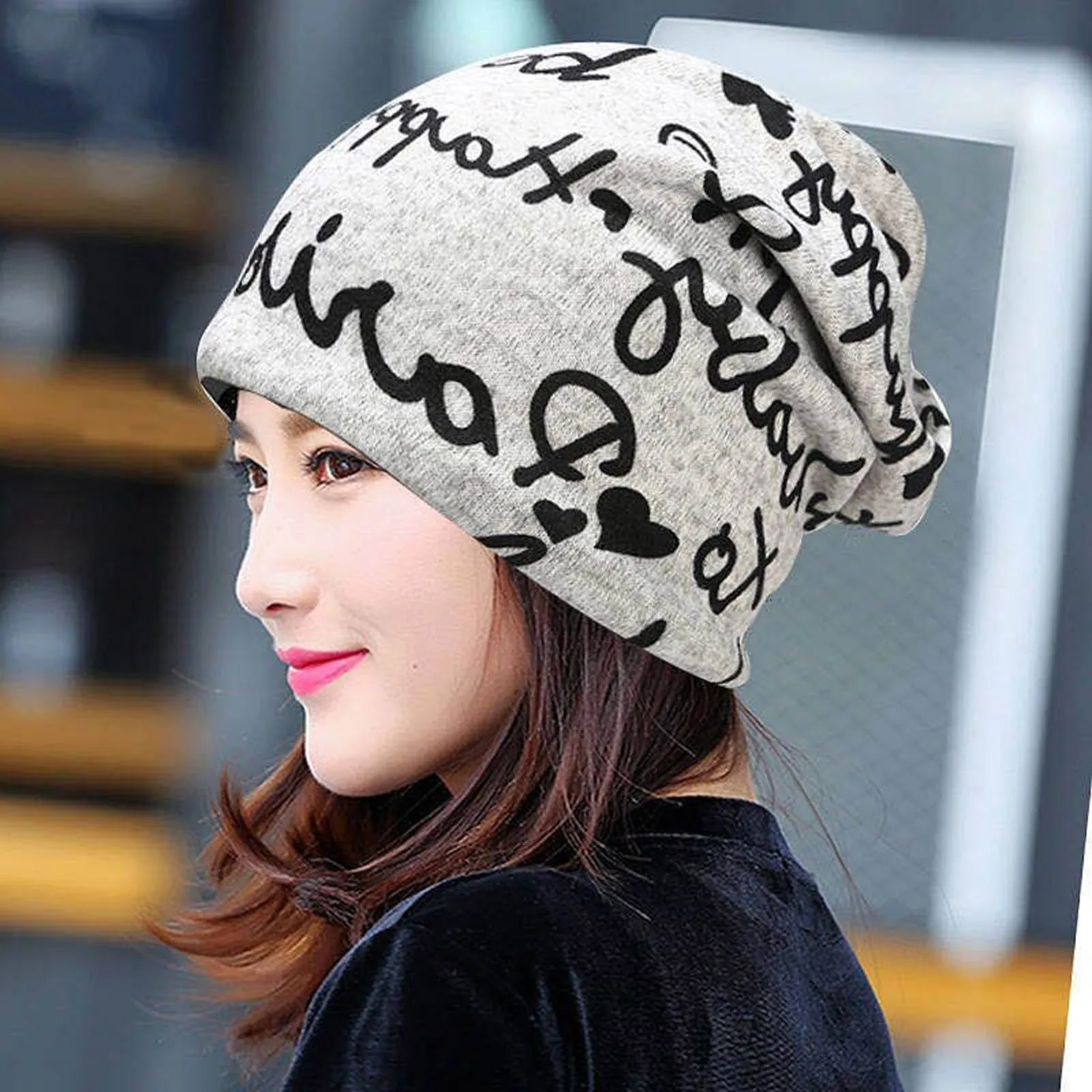 Mode Frauen Frühling Herbst Slouchy Beanie Hut Buchstaben Drucken Pferdeschwanz Mützen Atmungsaktive Flor Hut für Frauen und Teen Mädchen – Detail 8