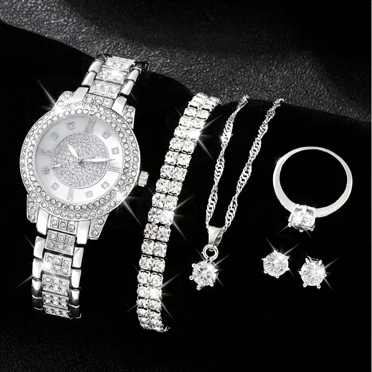 6/1pcs Glamorous Luxury Rhinestone Womens Watch with Quartz Movement - Stainless Steel Analog Wrist Watches 2