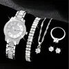 6/1pcs Glamorous Luxury Rhinestone Womens Watch with Quartz Movement - Stainless Steel Analog Wrist Watches 2