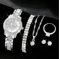 6/1pcs Glamorous Luxury Rhinestone Womens Watch with Quartz Movement - Stainless Steel Analog Wrist Watches 2