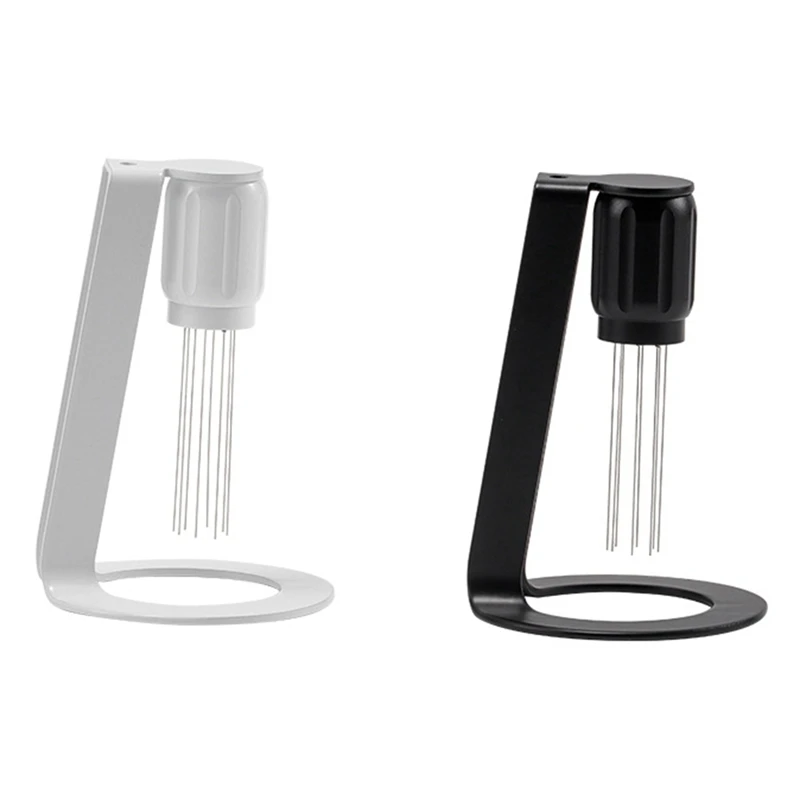 

2Pcs Coffee Cloth Powder Needle Stainless Steel Loose Powder Needle Agitator With Base Stand Storage Easy To Use Black & White