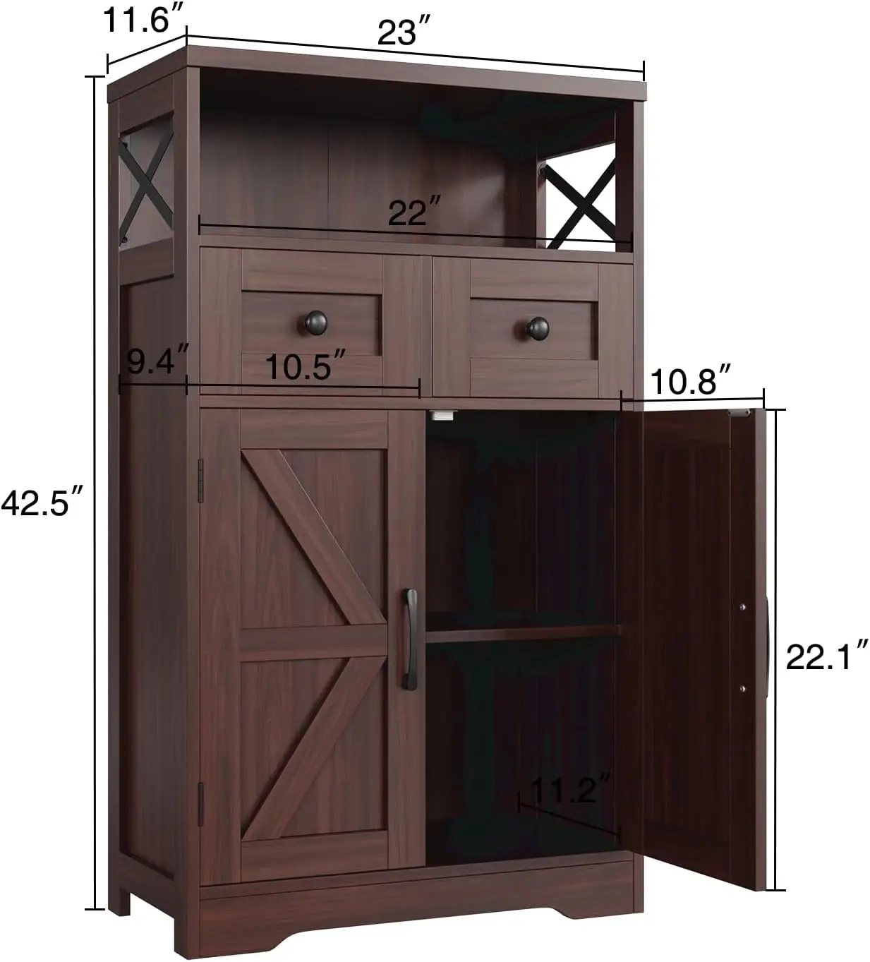Dark Brown Storage Cabinet with Drawers and Shelves, Standing Kitchen Pantry Cabinet, Floor Storage Cabinet Hutch Cupboard, 2