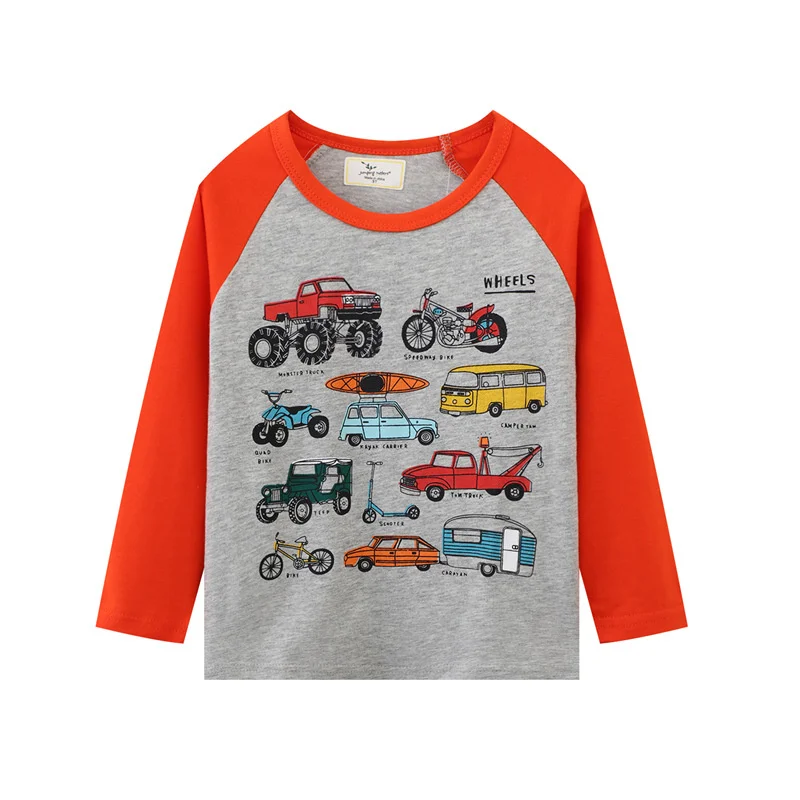 Jumping meters 2-7T Boys T shirts Cotton Baby Clothes Long Sleeve Children Clothing Cars Autumn Tees Tops For Boys