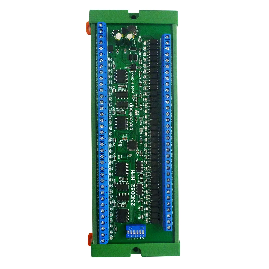 

32CH NPN/PNP Optically Isolated Input & 32CH 300MA NPN Solid State Relay Output RS485 Modbus RTU PLC IO Expansion Board