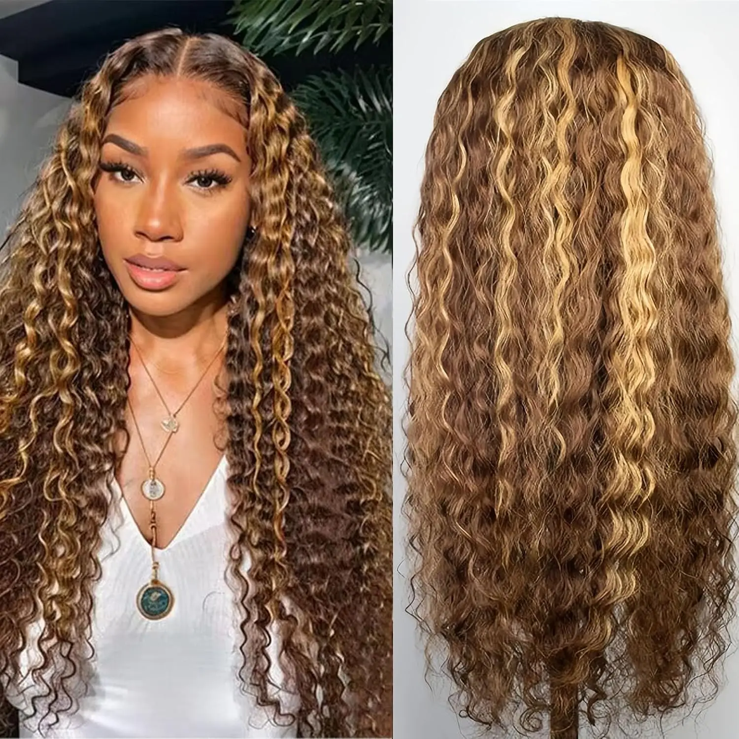 18Inch Honey Blonde 5x5 Deep Wave Lace Front Wigs Human Hair Pre Plucked 4/27 Highlight Glueless HD Transparent Lace Frontal Wig
