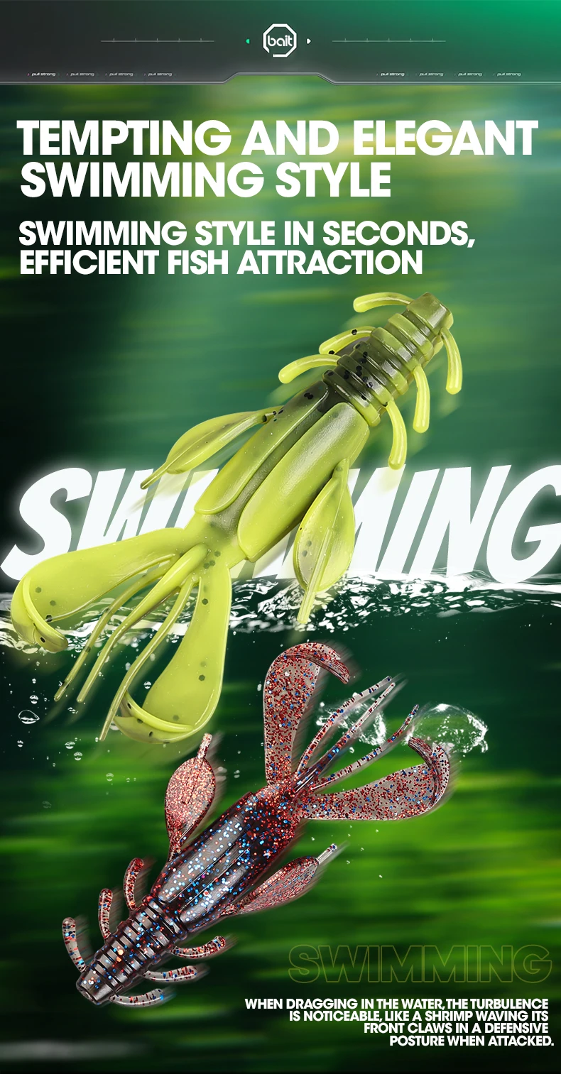 TAIYU-Weicher Kunststoff-Angelköder, schwimmende Topwater-Garnelen, Hummer, Salzwasser, aktive Krebse für Weedless-Rigs, 4er-Set – Detail 5