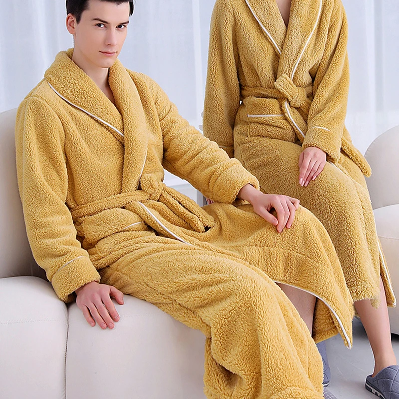 

Large Size 3XL Kimono Bathrobes Gown for Women and Men Sleepwear Thicken Couple Ultra Long Robe Gown Winter Warm Nightgown
