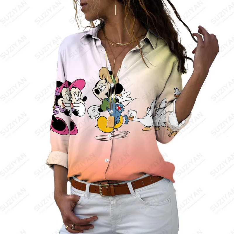 

Elegant Disney Mickey Minnie Fashion Shirt Women'S Fashion Loose Long Sleeve Shirt Casual Streetwear Shirts Tops