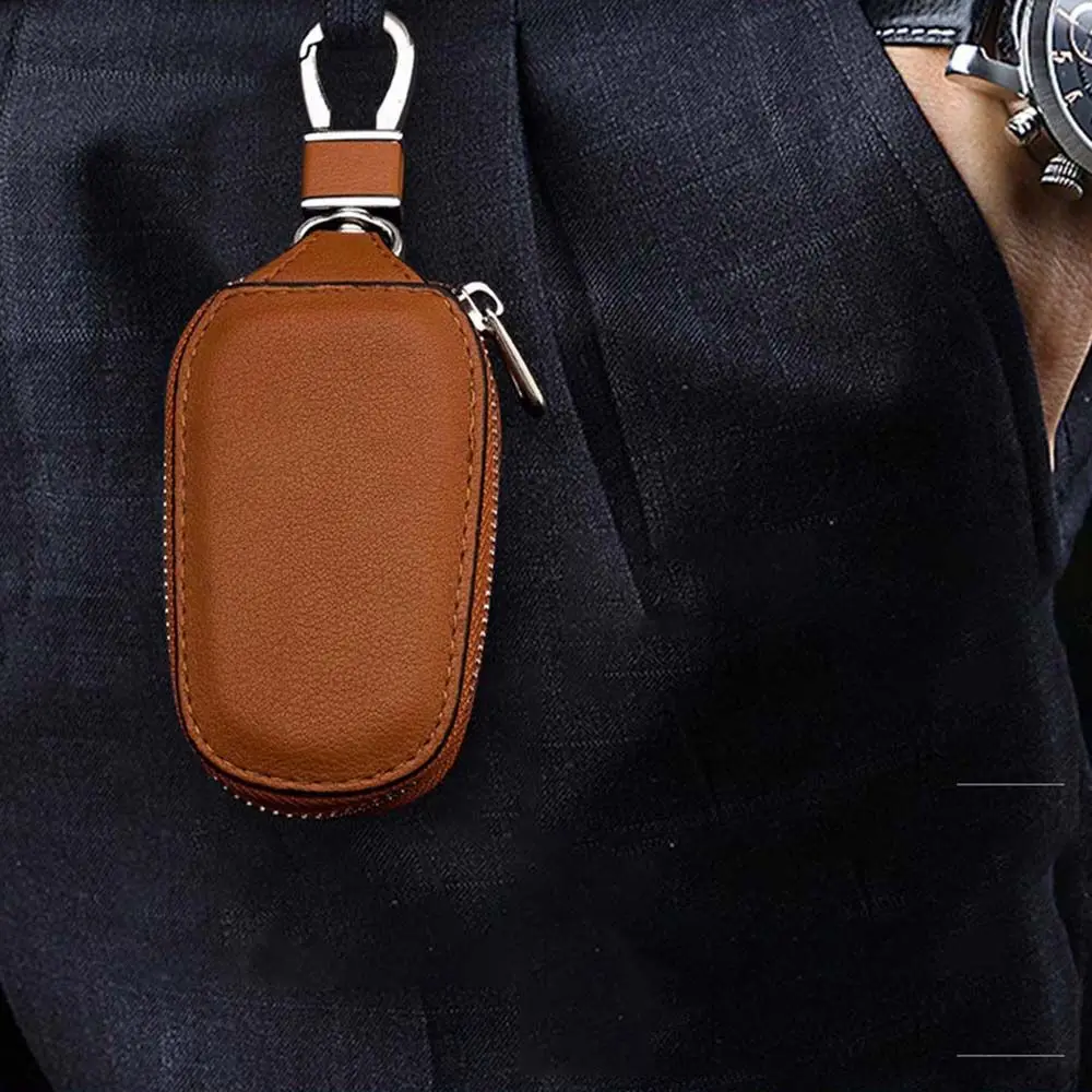 

Men Key Bag Case Keychain Covers With Keyring PU Leather Car Key Case Zipper Key Case Bag Car Key Wallets Keys Organizer