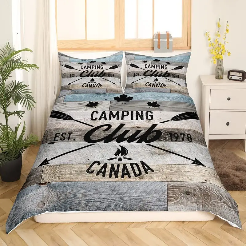 Camping Bedding Set Twin King Full Size for Teens Adult Duvet Cover Happy Camping Comforter Cover 3 Pieces with 2 Pillowcase 3