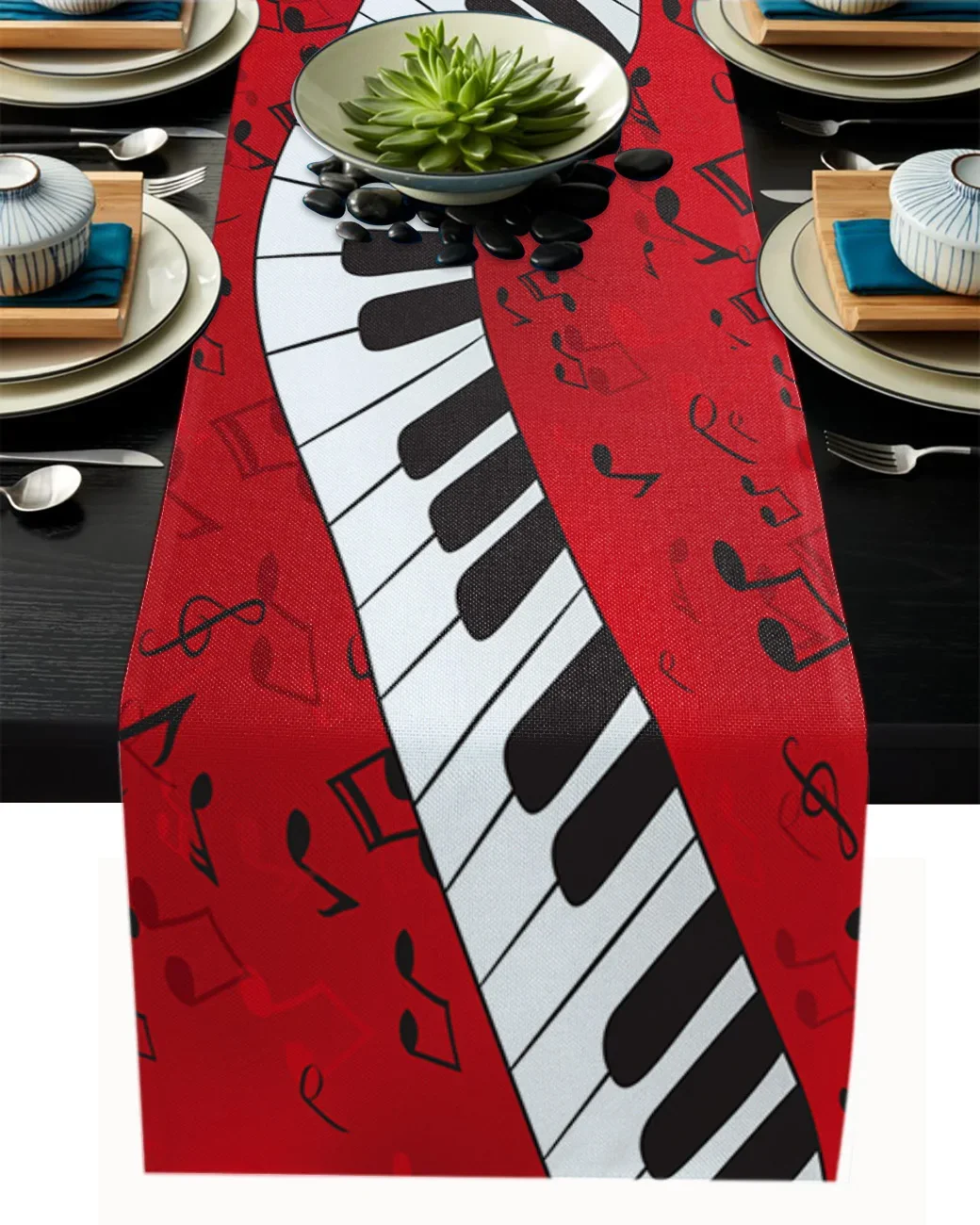 

Красная льняная настольная дорожка с клавишами пианино и музыкальными нотами, планшетофон для столового стола, декор для свадебной вечеринки