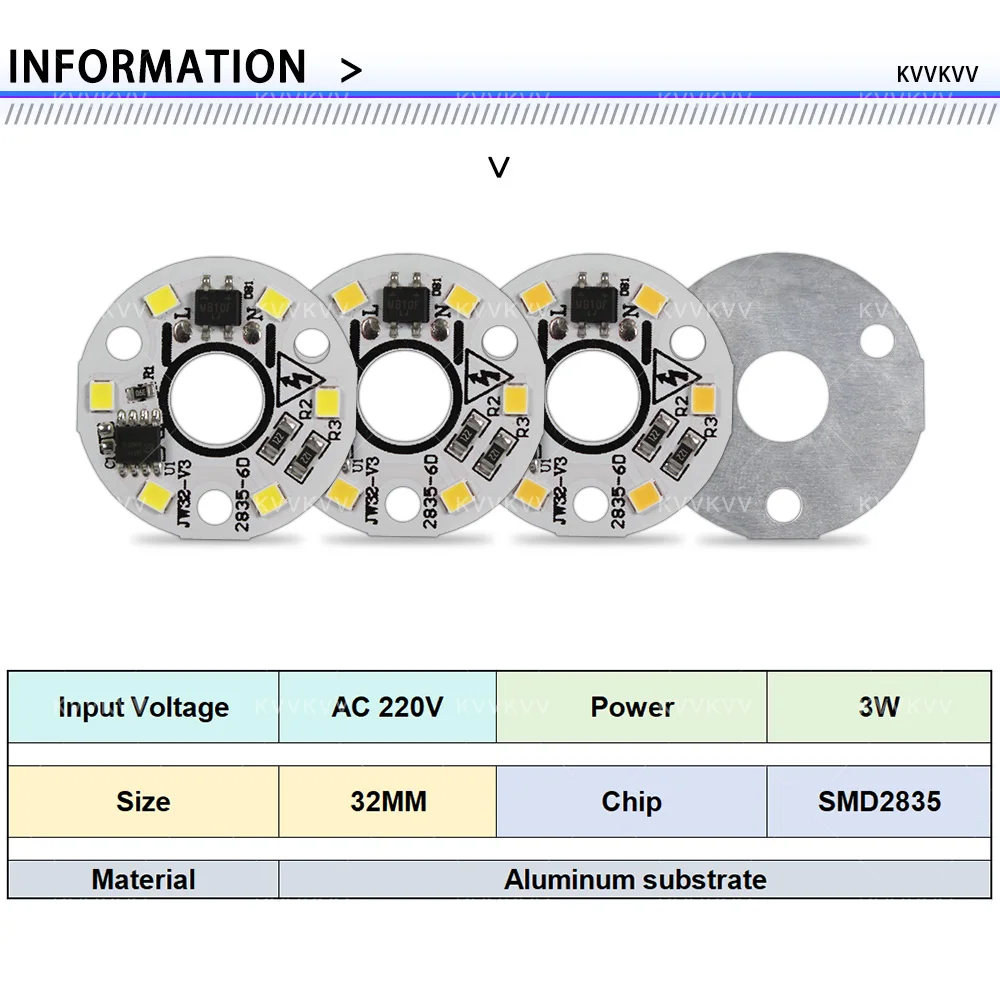 칩 다운라이트 스포트라이트를 교체하기에 적합한 내장형 드라이버 IC SMD2835가 포함된 AC220V LED 드라이버리스 3W 광원 보드