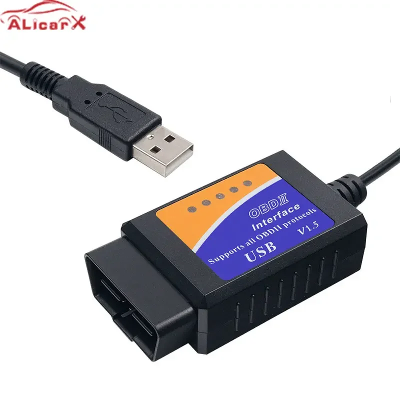 OBD2 Scanner OBD Code Reader Car Diagnostic Cable V1.5 USB ELM327 PIC18F25K80 Chip for Most OBD2 Protocols ELM 327 USB 25K80 Code Clean