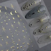 3D Gold Sun/Moon/Star Bronzing Nail Art Sticker 8*10cm Laser Star Moon Design Nail Decal Gold Silver Self-Adhesive Slider &*& 1