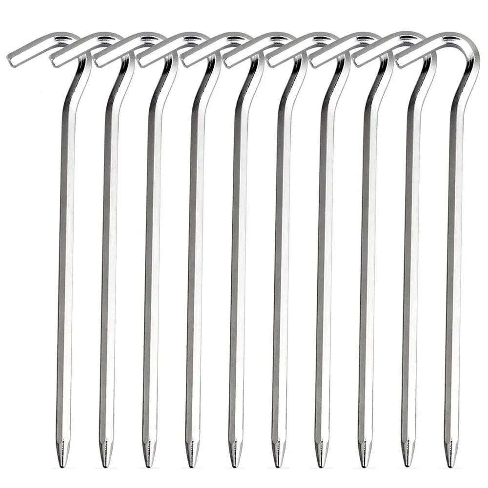 10pcs Aluminum Tent Stakes Pegs with Hooks Outdoor Travel Camping Tarp Stakes Ground Hard and Light Tent Peg Awning tent pegs