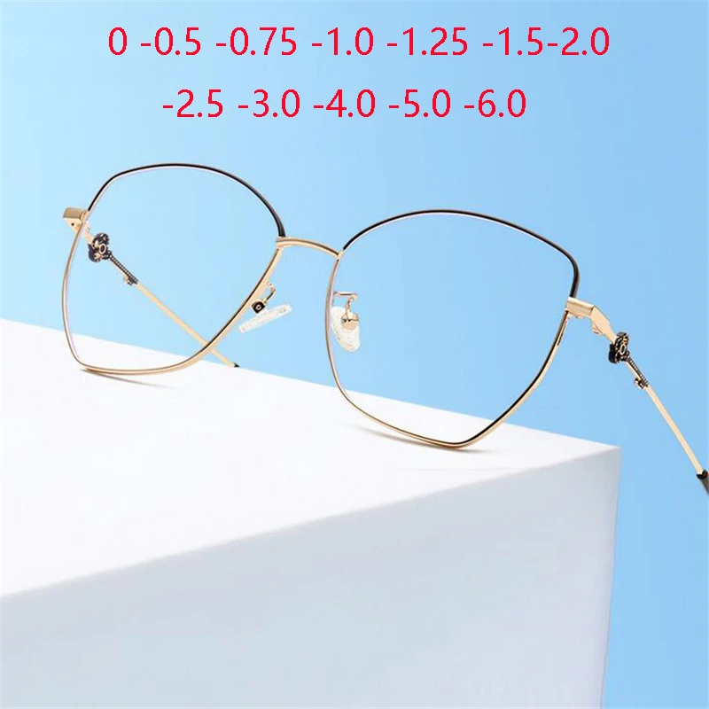 

Blue Light Blocking Polygon Myopia Lens Prescription Glasses Women Metal Cat Eye Nearsighted Glasses Female 0 -0.5 -0.75 To -6.0