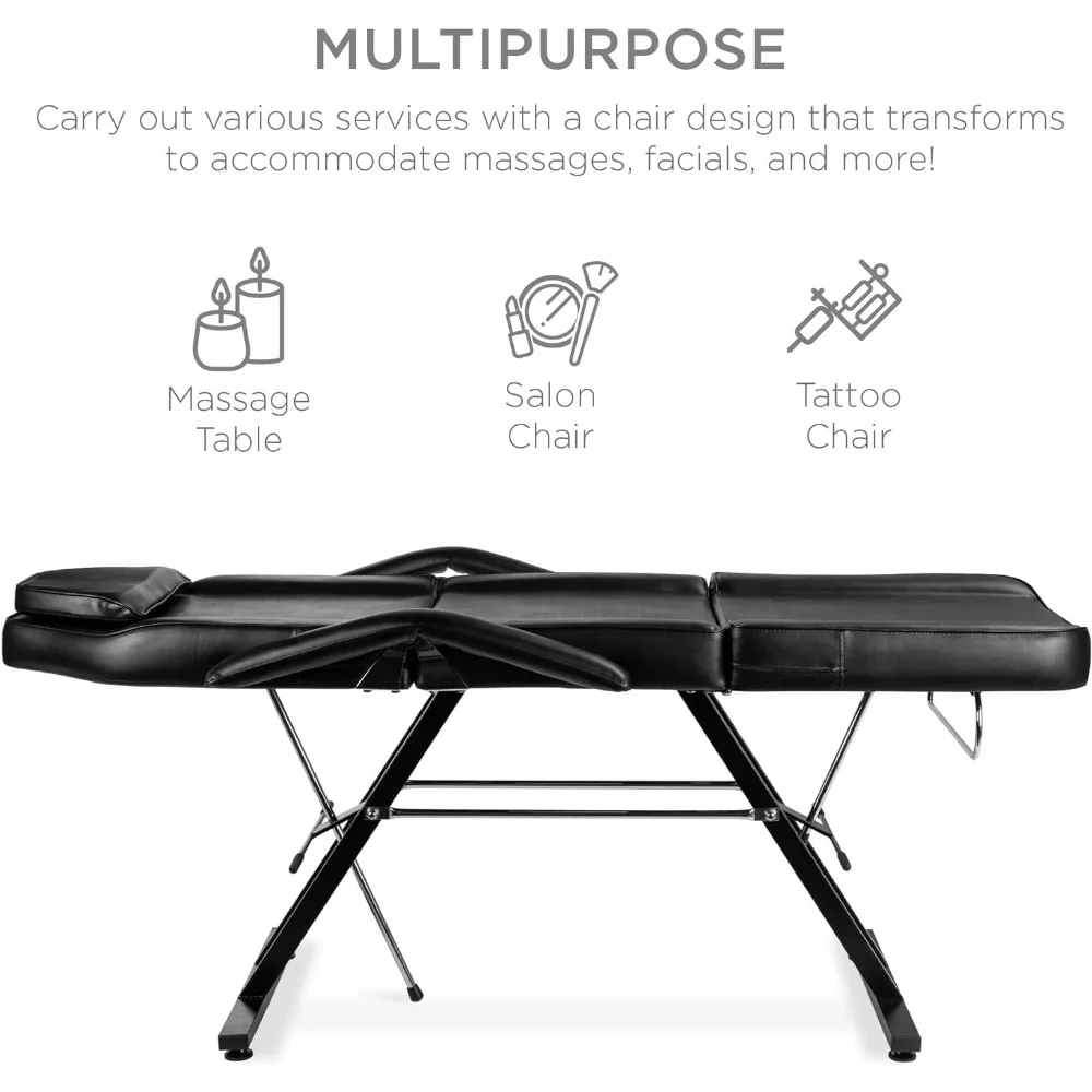 Best Choice Products 71in 3-Section Multipurpose Massage Bed, Spa & Salon Facial, Tattoo Chair w/Hydraulic Stool