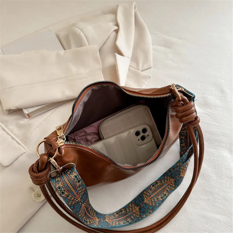 Solid Color Soft PU Leather Shoulder Bag, Fashionable Handbag Purse, Adjustable Wide Strap Cross Body Bags for Women Daily Use,