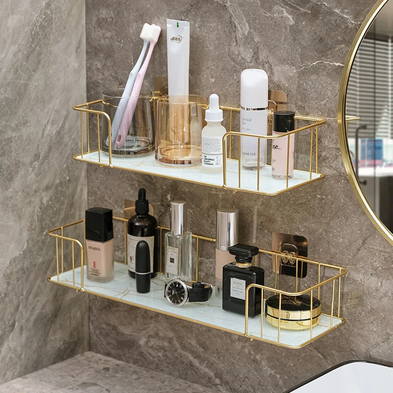 Luxury Bathroom Shelves Brass Shelves for bathroom Tempered Glass