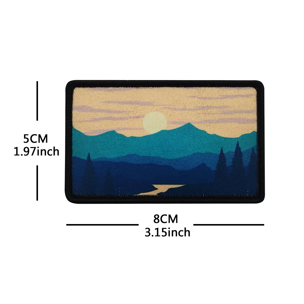 Outdoor-Taschenzubehör, Abzeichen, bedruckt, Sonnenaufgang und Sonnenuntergang, Landschaft, Herr der Ringe, Anime-Armband, Rucksack, Palmen-Patch – Detail 5