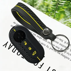 Deluxe Silicone Car Key Case Cover with Keychain - 3 - Button Folding Key Edition (Yellow)