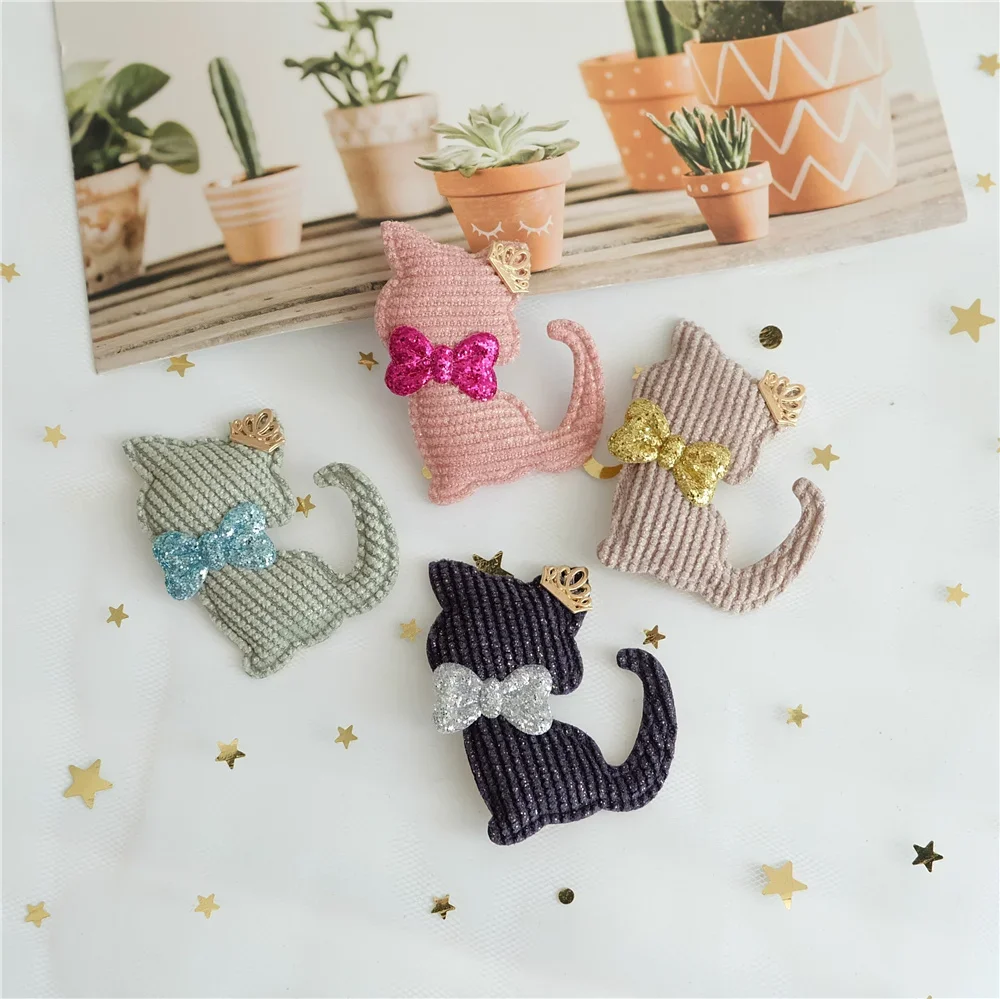 10PCS Padded Cloth Cartoon Cat Appliques For DIY Hat Clothes Leggings Sewing Supplies Children Headwear Decor Patch Accessories