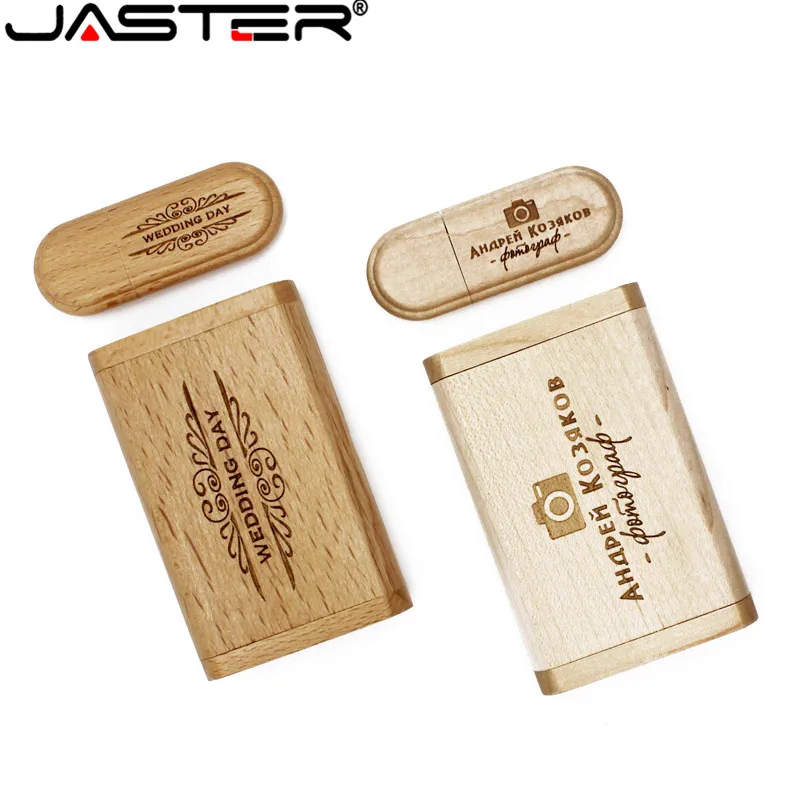 

JASTER USB Flash Drives Wooden box Memory Stick Beech Free custom logo Pen drive Maple box Wedding gift Pendrive128GB 64GB 32GB