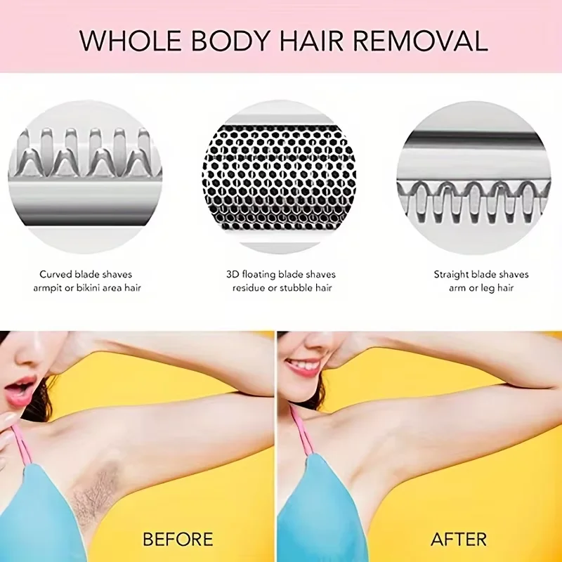 HOMEFISH 4 In 1 Electric Lady Shaver Body Hair Removal Epilator Painless Cordless Trimmer Razor Gifts For Women