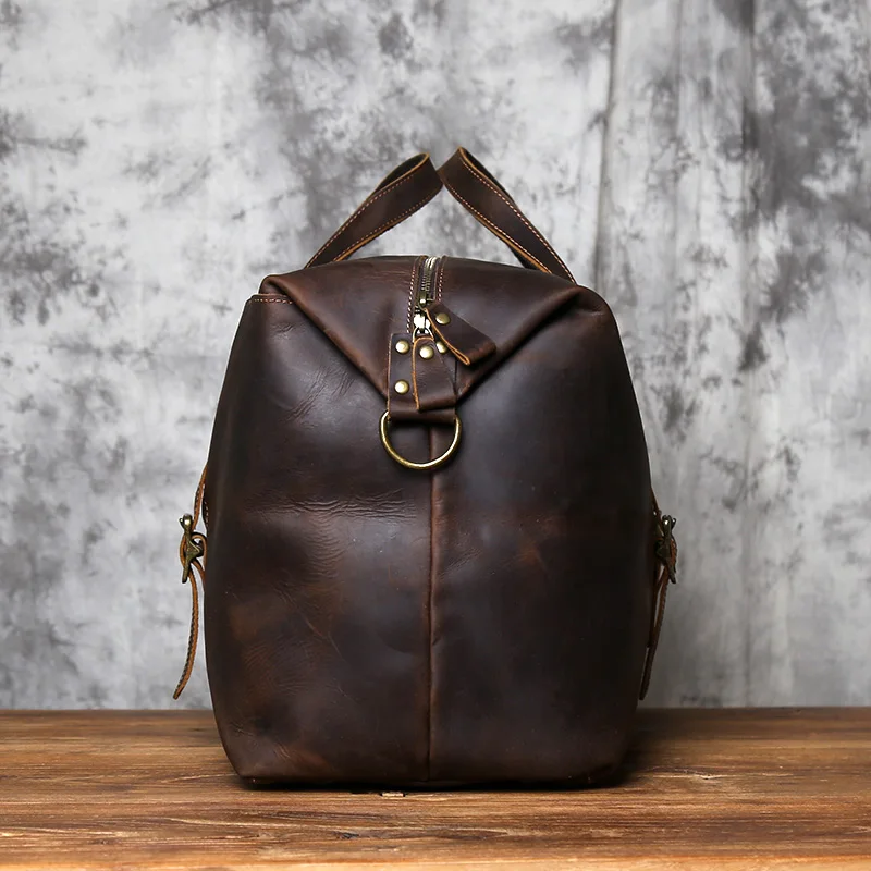 NZPJ Vintage Large Capacity Leather Travel Bag Men's Top Layer Cowhide Crossbody Handbag Crazy Horse Leather Luggage Bag