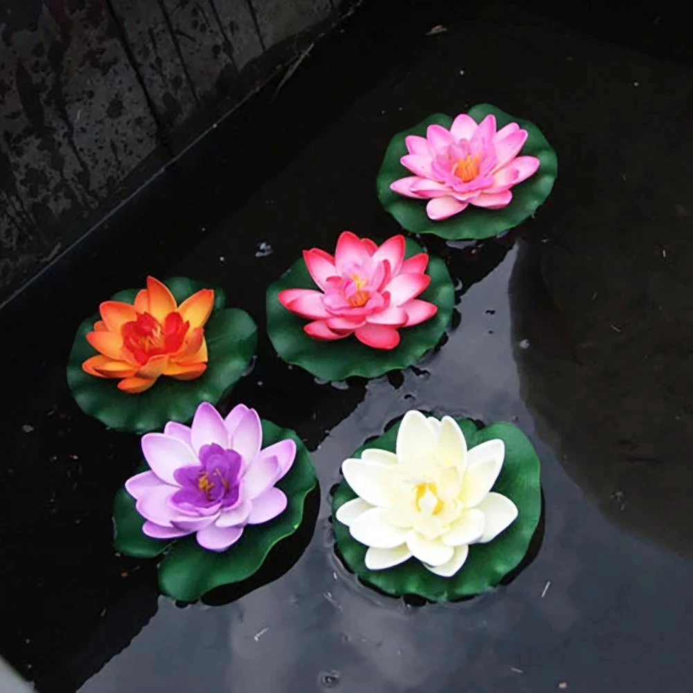 Artificial aquarium plants 5Pcs artificial floating water lily leaf EVA lotus flower pond decor simulation lotus plant for fish tank pool decoration 10cm
