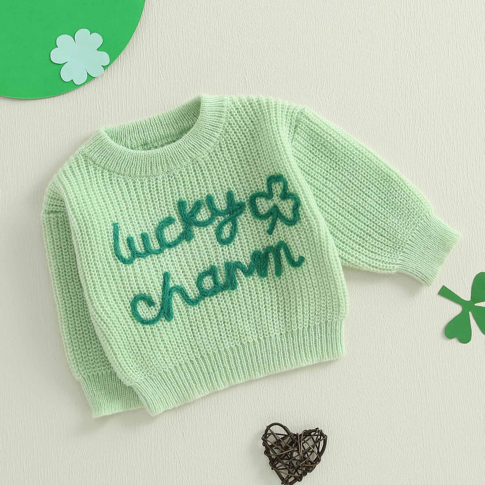 Toddler Baby Girl Boy St Patricks Day Clothes Lucky Knit Sweater Shirt Oversized Warm Pullover Spring Cute Outfits