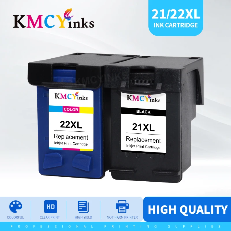 Cartucce Di Inchiostro Kmcyinks Riprodotte 21 22 Xl Per Cartuccia Hp Deskjet F2280 F2180 F4180 F300 F380 F2100 F2200 21Xl 22Xl