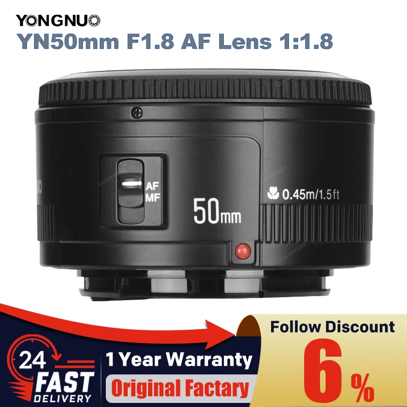 YONGNUO YN50mm F1.8 AF Lens 11.8 Auto/Manual Focus Standard Prime