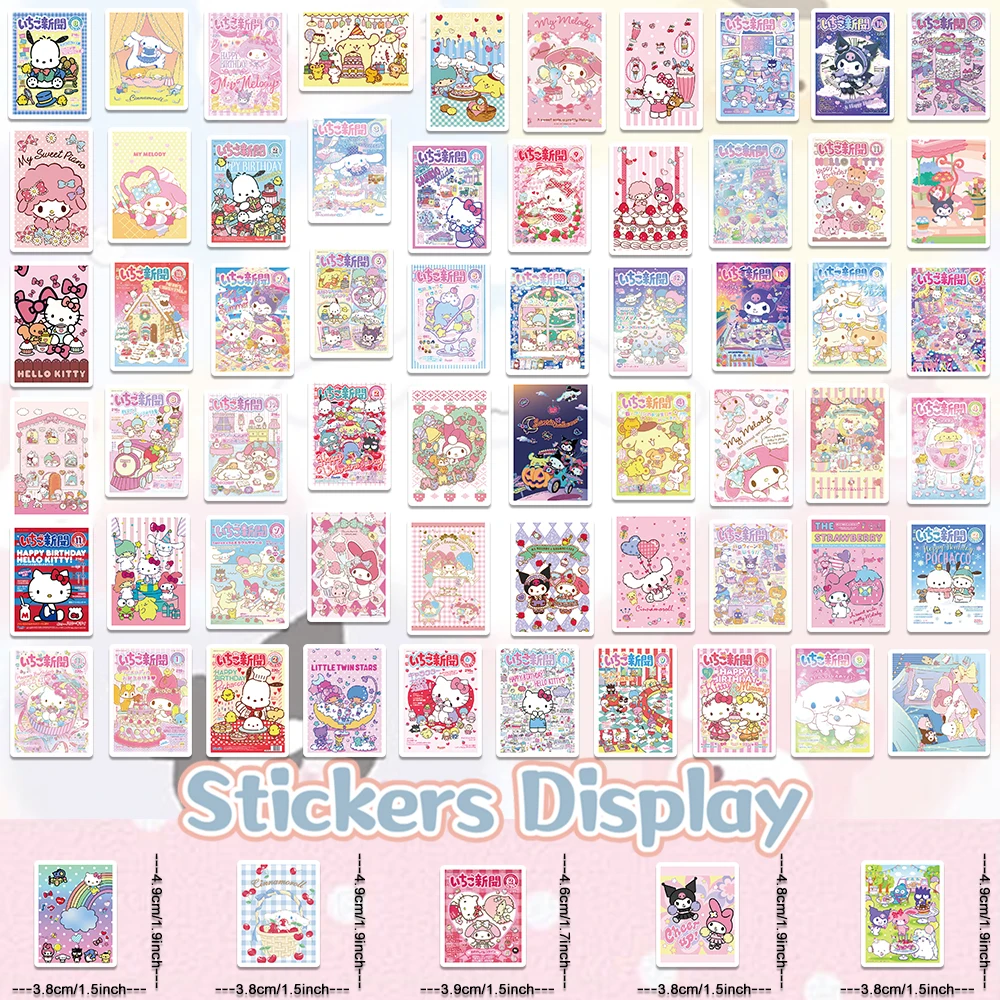 65/127pcs Sanrio Magazine Cover Mini Poster Stickers Hello Kitty Cinnamoroll Kuromi Melody DIY Fridge Phone Scrapbook Girl Decal hello kitty stickers