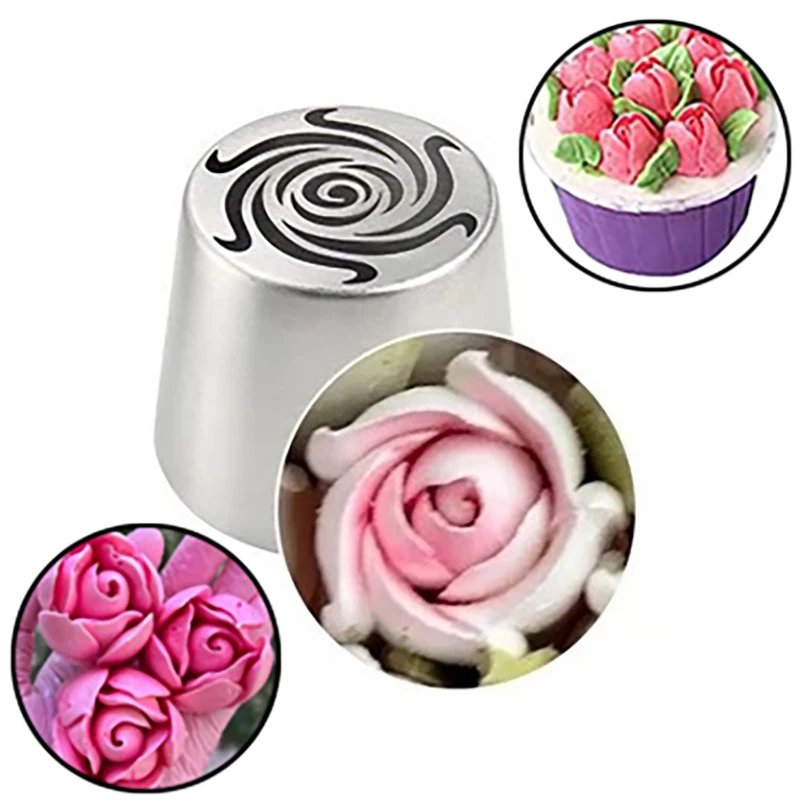 Stainless Steel XL Rotating Flower Pattern Russian Icing Tip Marshmallow Piping Nozzle Decorating Utensils Baking Cake Tool