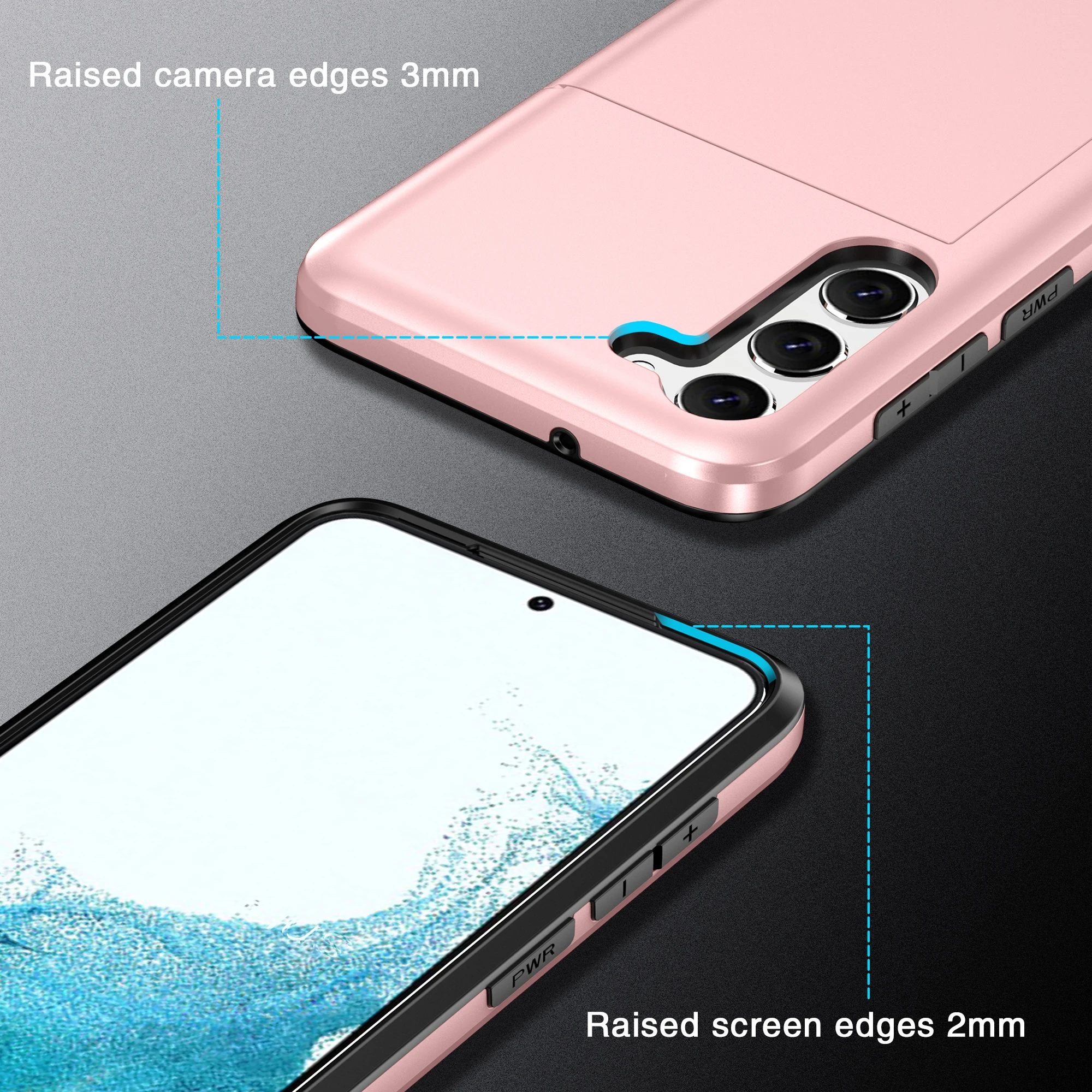Solid Color Card Holder Slide Slot Hard PC Heavy Duty Protective Phone Case