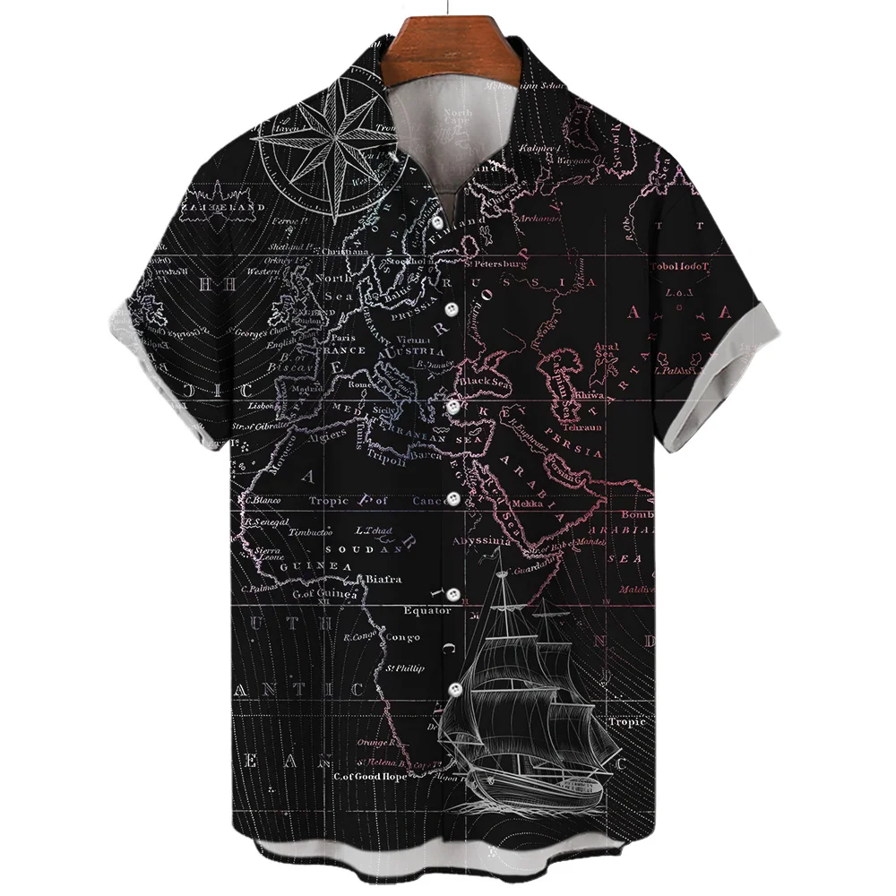 

Anchor 3d Print Beach Shirts Men's Hawaiian Shirts Men's Vocation Blouses Map Lapel Shirt Cuba Camisa Men's Clothing Turn Over