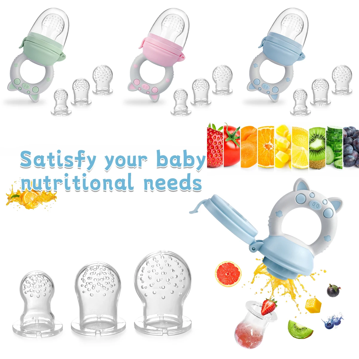 TYRY.HU 4pcs/set Silicone Fruit & Vegetable Feeder for Infants and Toddlers 6-36 months Food Grade Teething & Feeding Pacifier 6