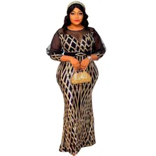 

African Fashion Women's Sequined Mesh Elegant Party Evening Dress Slim Mopping Long Dress Ankara Robes Muslim Dress 2022 Spring