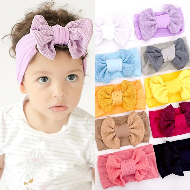 Baby Bowknot Headband Stretchy Turban Elastic Big Bows Hair Band Head