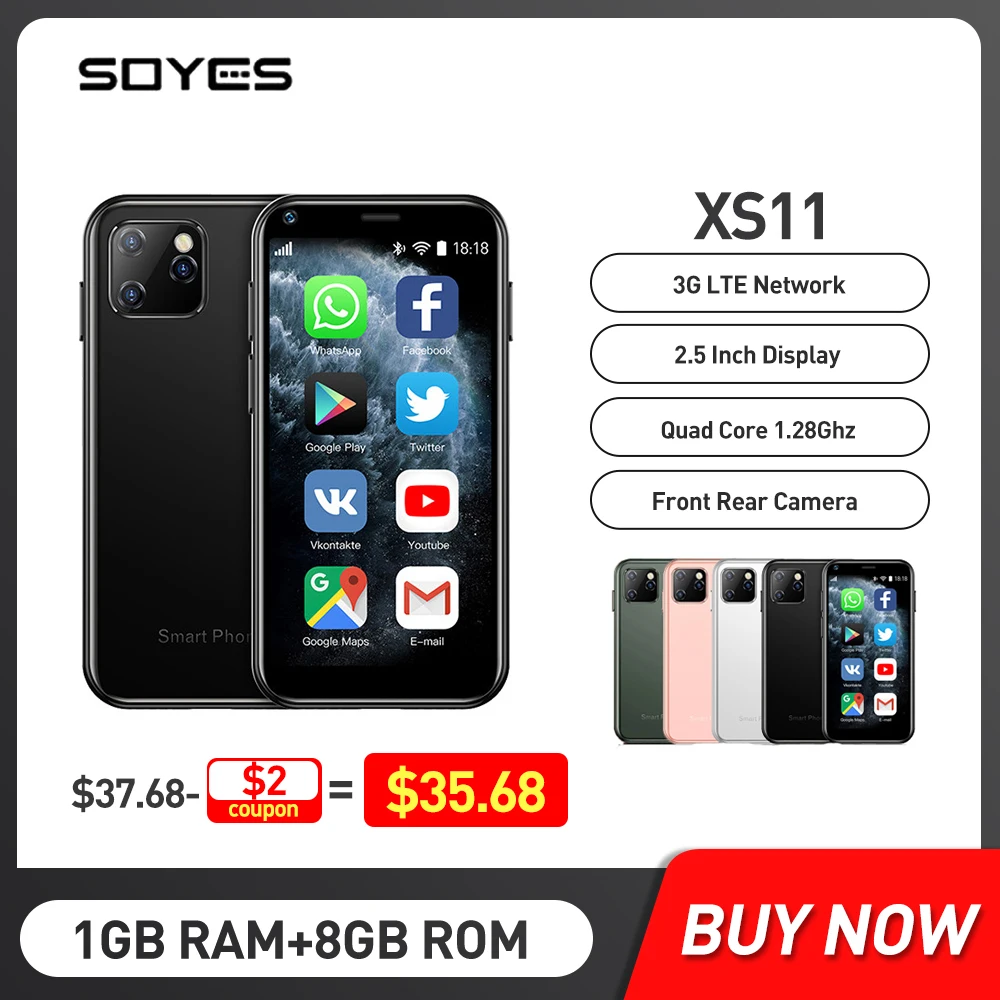 Super Mini Smartphone, SOYES XS11 Unlocked Phone 3G WCDMA Android Mobile  2.5'' Touch Screen 1GB RAM 8GB ROM Dual SIM WiFi Bluetooth Hotspot Ultra  Thin